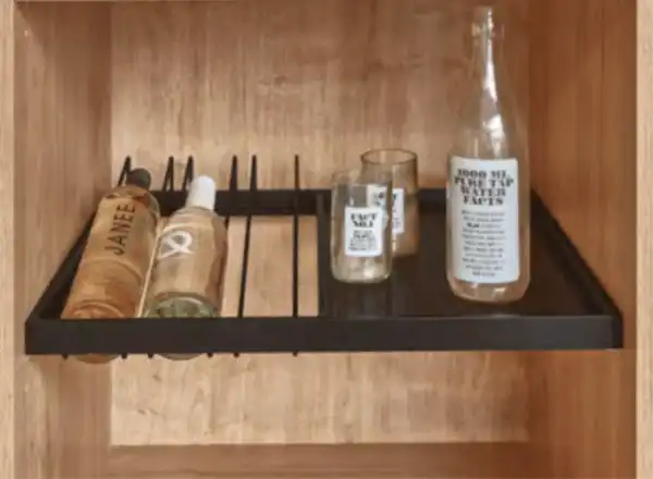 Feature Taro shelf with bottle rack and glass tray