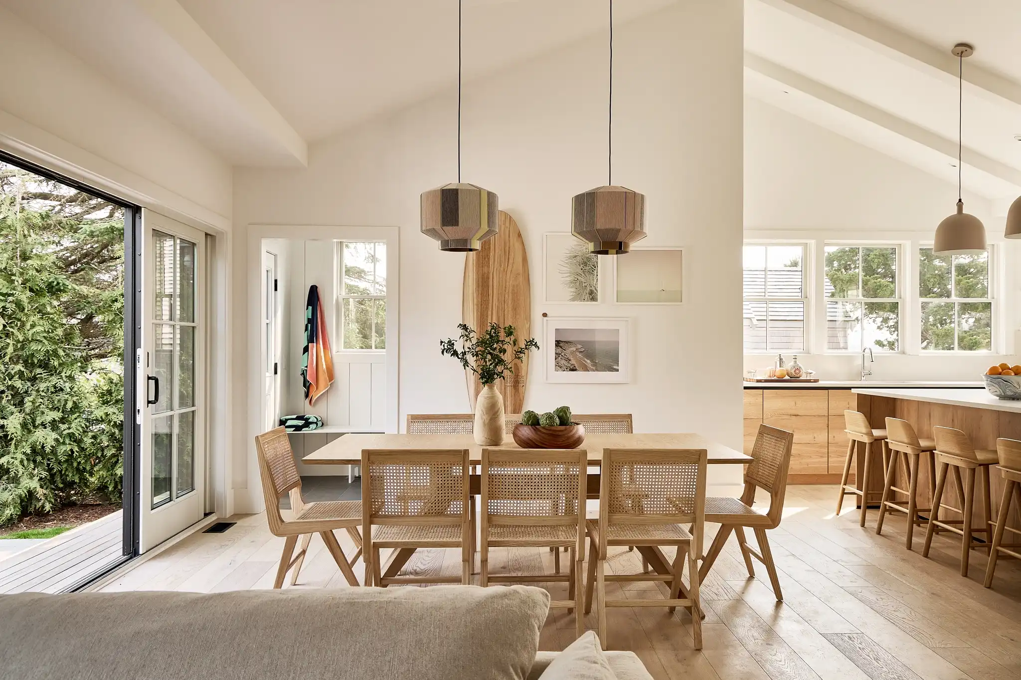 Cozy and inviting dinning room space featuring natural wood cabinetry.